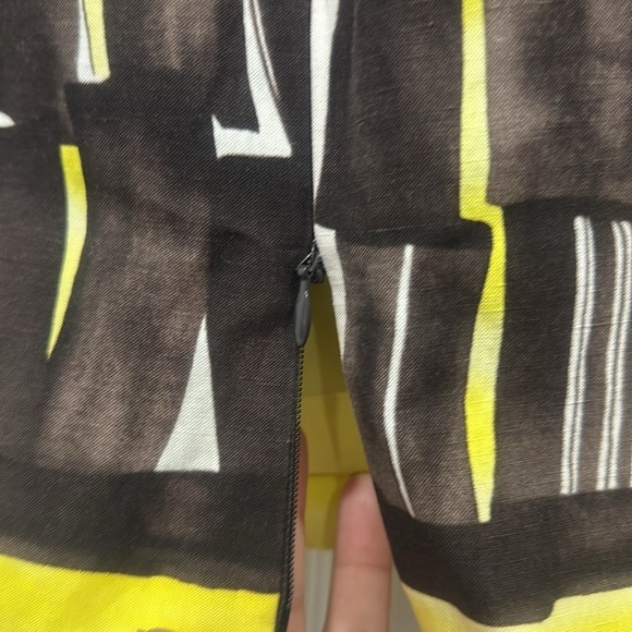 Eccoci brown yellow bold Geometric print Pencil Skirt two fake pockets size 6 - Picture 2 of 9